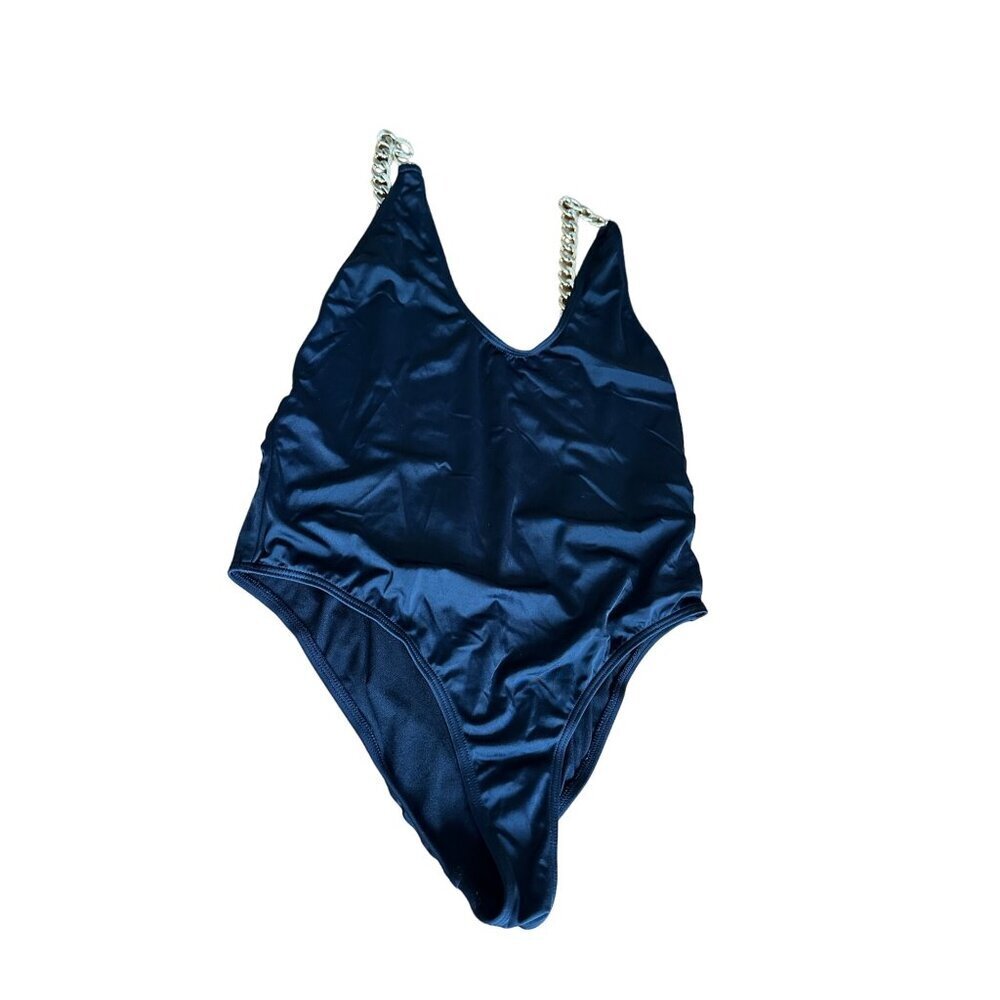 PrettyLittleThing Black One-Piece Swimsuit With Gold Chain Straps - Picture 2 of 8